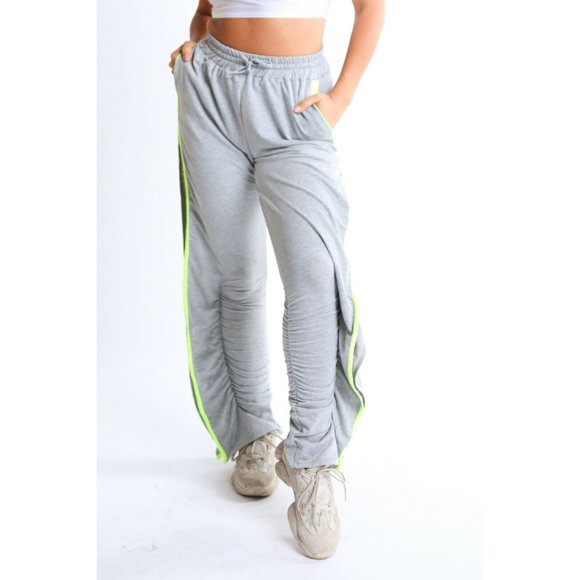 Boutique Pants - Women's Stress Less Drawstring Elastic Waistband Ruffled Side Comfy Track Pants